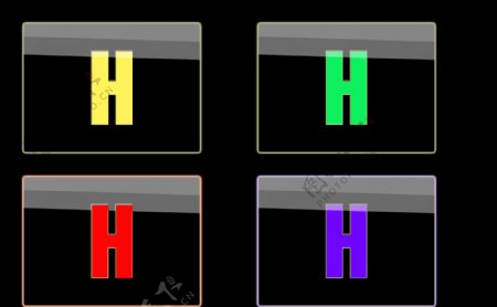 红黄蓝绿四色方形H按钮图标图片