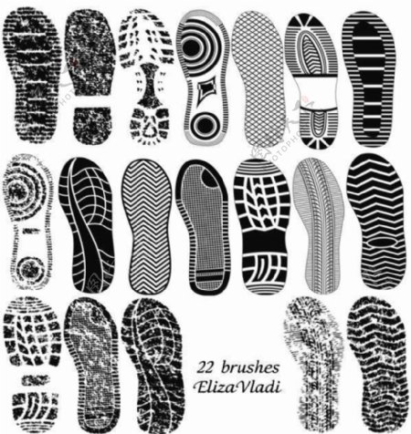 22种各式各样的脚印鞋印鞋底痕迹PS笔刷