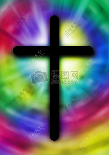 交叉教堂信仰耶稣神复活节扎染颜色彩虹光明