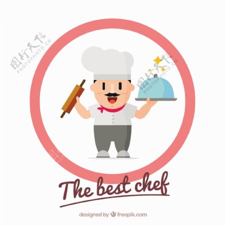 厨师角色粉红色的圆圈插图背景