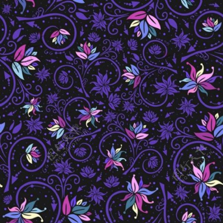 复古紫色鲜花无缝背景图