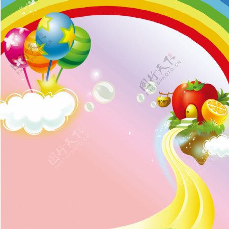 彩虹气泡气球白云苹果橙子素材