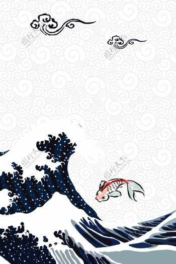 矢量日式古典浮世绘锦鲤背景