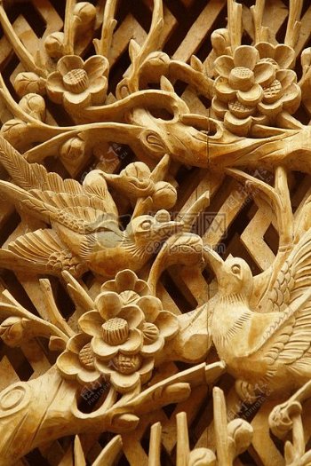 木雕木质门鸟