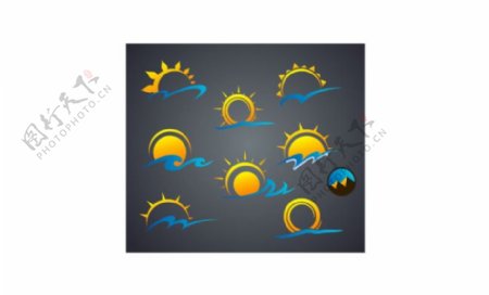 太阳与云图标矢量