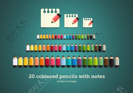 20色缤纷小铅笔PSD素材