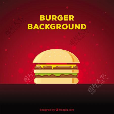 手绘汉堡插图红色背景