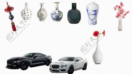 陶瓷花瓶和汽车的PNG透明素材