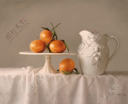 橙子瓷器静物油画图片