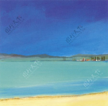 沙滩风景油画图片