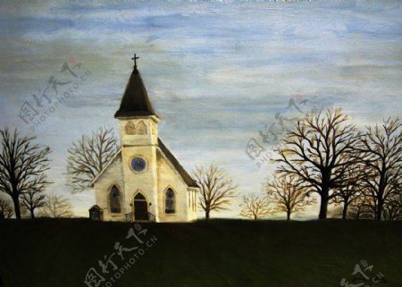 教堂油画图片