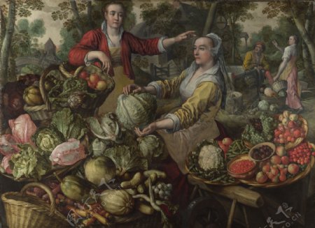 买卖蔬菜的欧洲人油画图片