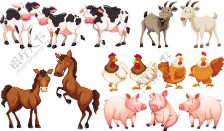 农场插图中的不同动物