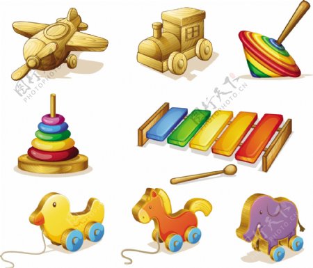 许多木制玩具的插图