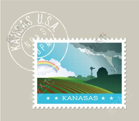 堪萨斯邮票模板矢量素材下载