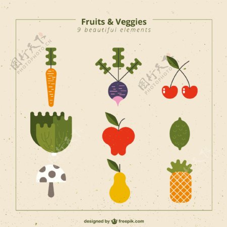 抽象的蔬菜和水果