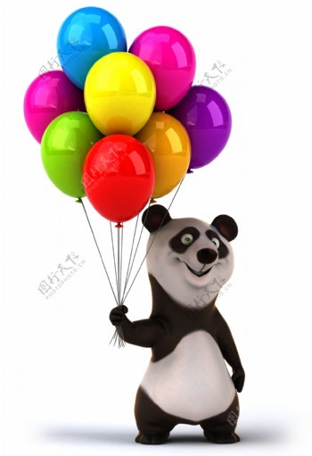 手拿气球的卡通熊猫图片