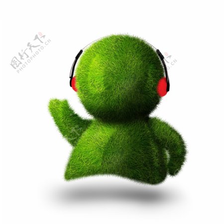 听音乐的绿色3D小人图片
