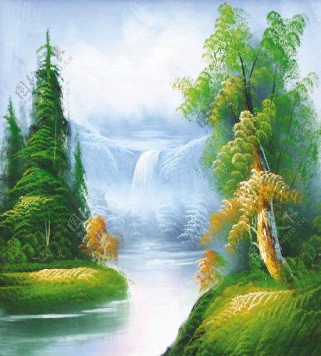 自然风景瀑布油画图片