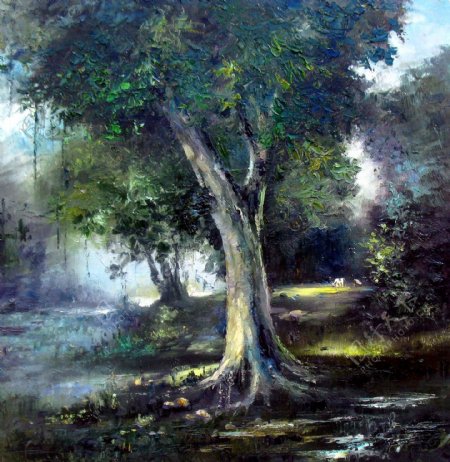 树木风景油画写生图片