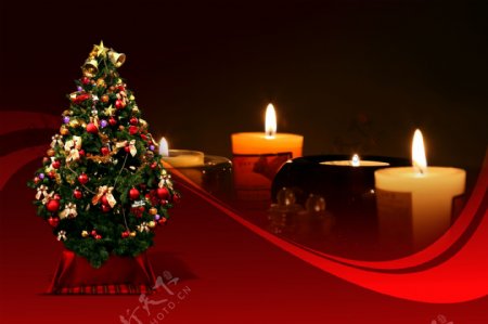 圣诞节庆典蜡烛红色背景海报素材