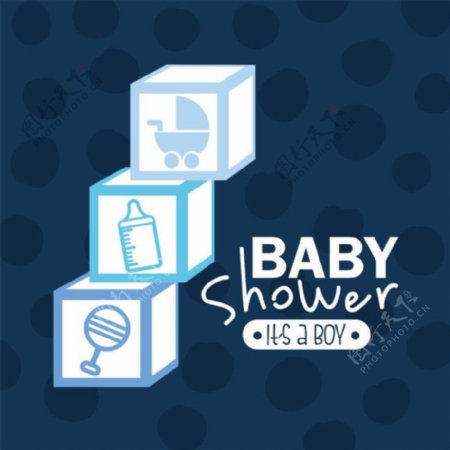 蓝色方形婴儿沐浴卡图片