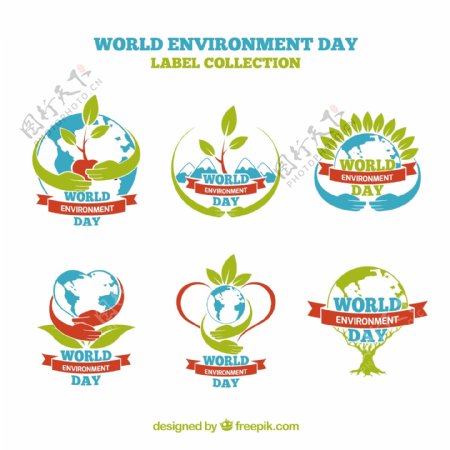 世界环境日红丝带标签设计素材