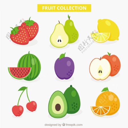 手绘9种美味水果平面设计素材