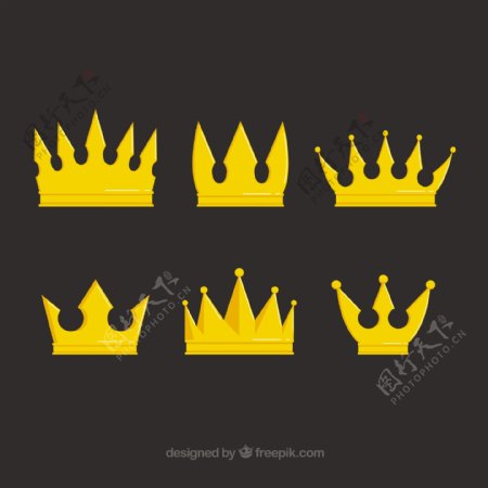金色的六个皇冠平面设计矢量素材