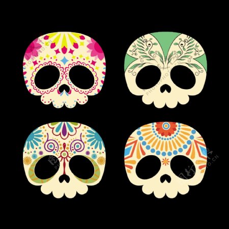 漂亮墨西哥骷髅头骨插图矢量素材