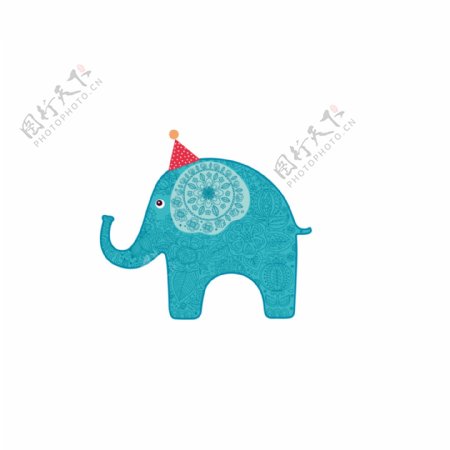 简约时尚创意文艺卡通手绘蓝色的大象