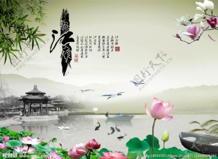 江南水乡中国风海报背景设计PSD素材