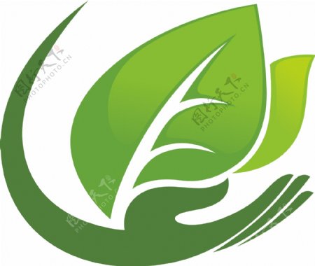 绿色环保手托树叶商业标志装饰图案设计元素