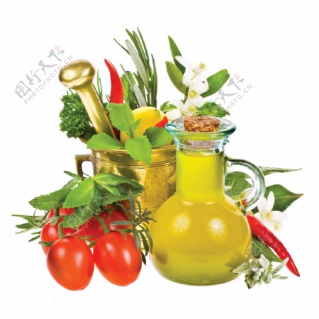 新鲜蔬菜和食用油图片