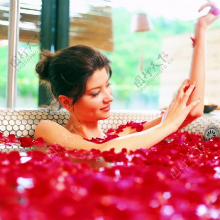 洗花瓣雨的女人图片
