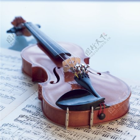 小提琴与乐谱特写图片