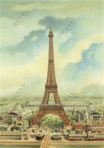 水彩风巴黎铁塔