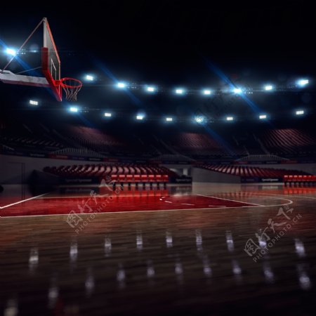 灯光下的篮球场图片