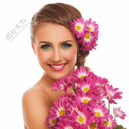 鲜花与性感美女图片