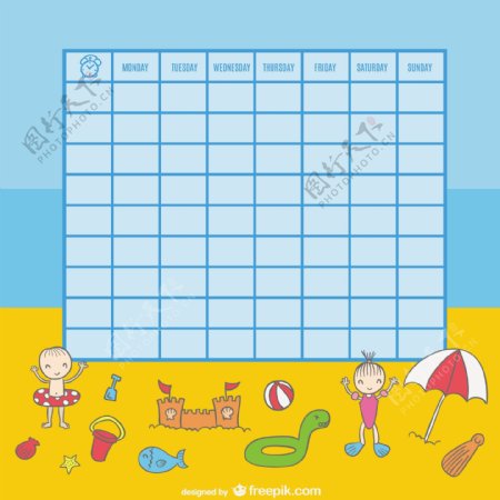 儿童在沙滩上玩耍的学校时间表