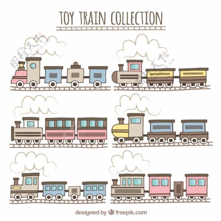 手绘玩具火车与铁路