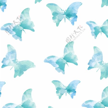 蓝色水彩蝴蝶图案背景