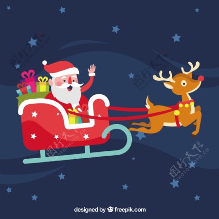 可爱的圣诞老人克劳斯在他的雪橇