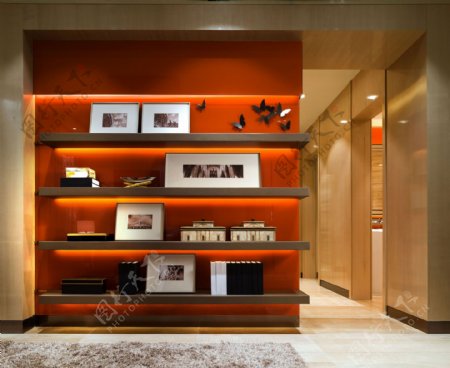 小户型时尚室内橙色背景墙设计图