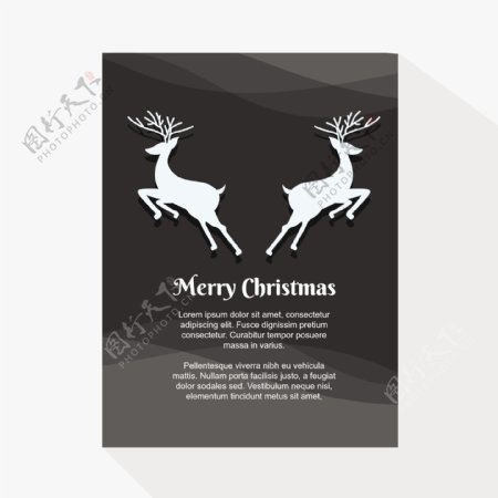 对称的鹿在灰色的圣诞卡