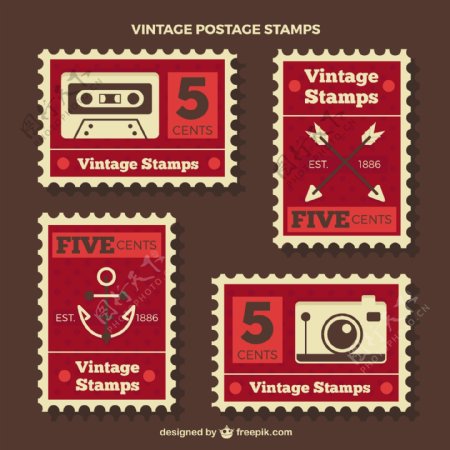 老式设计中的红色邮票