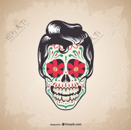 男性墨西哥头骨纹身