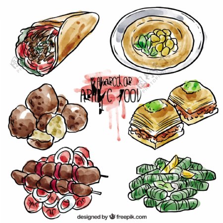 水彩素描阿拉伯食品