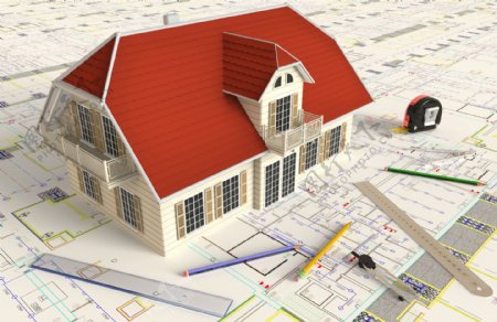 建筑模型与施工图纸高清图片