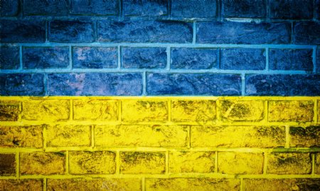 乌克兰国旗砖墙背景图片